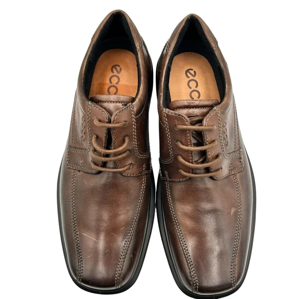 ECCO Men Brown Leather Derby Square Toe Lace Up Dress Shoes Comfort Size 40 US 6